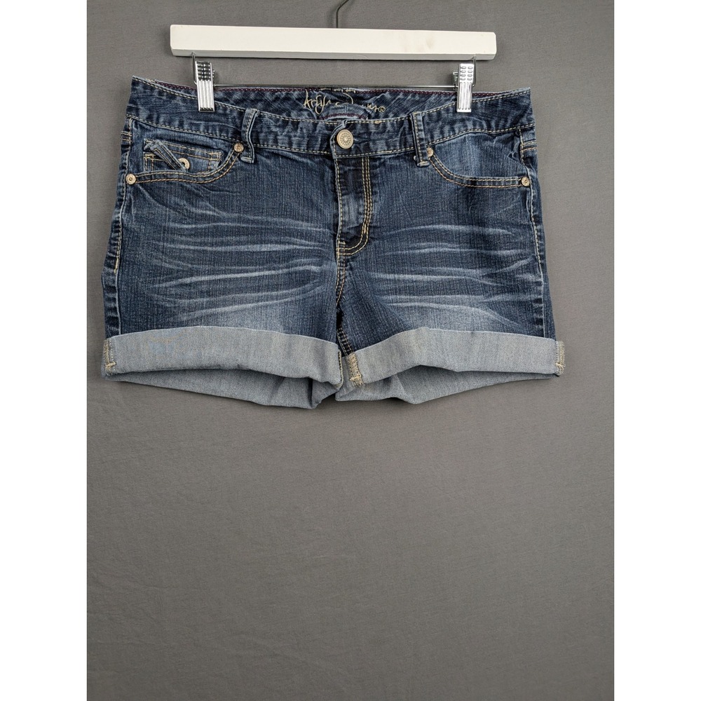 Aria Denim Womens Blue Jean Shorts Cuffed Frayed Hem Casual Size 13/14